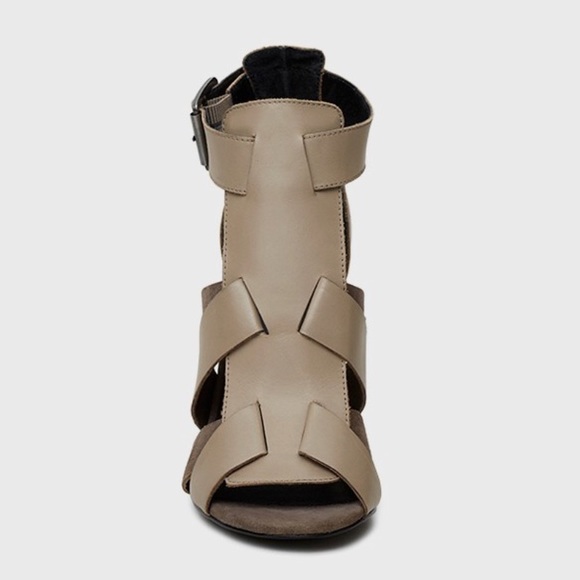 Taupe Leather Interlock Wooden Heel Shootie - Picture 4 of 5